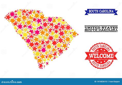 Mapa De Mosaico Da Estrela De Carolina State Sul E Das Filigranas De