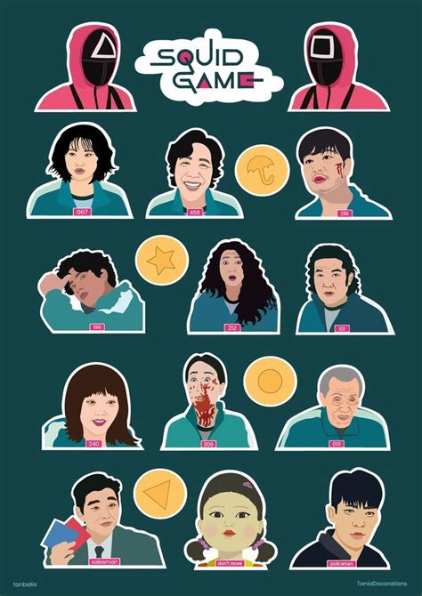 Squid Games Sticker Set Kdrama Stickers Character Sticker Etsy