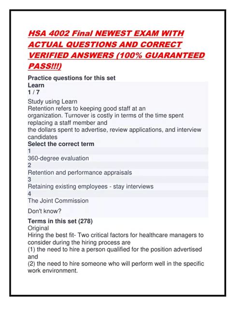 HSA 4002 Final NEWEST EXAM WITH ACTUAL QUESTIONS AND CORRECT VERIFIED