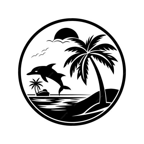 Dolphin Palm Tree Sunset Clipart Tropical Island Beach Scene Summer ...