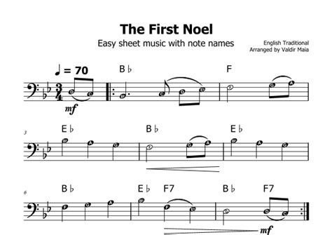 The First Noel Bb Major With Note Names Arr Valdir Maia Sheet Music English