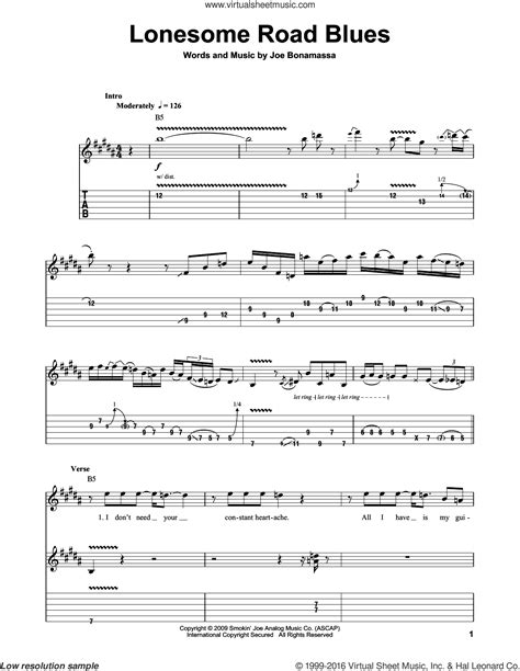 Lonesome Road Blues Sheet Music For Guitar Tablature Play Along