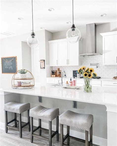 Upholstered Stools Under White Kitchen Island Soul Lane