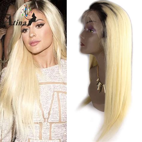 1b Dark Root 613 Ombre Straight Human Hair Blonde Lace Front Wigs Pre