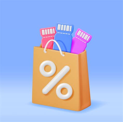 Bolsa de compras 3d con cupón de porcentaje y descuento Vector Premium