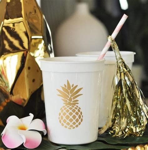 Pineapple Cups Set Of 25 Pineapple Party Tropical Party White And