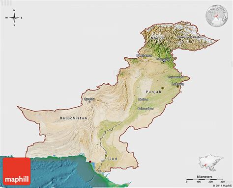 Satellite 3D Map of Pakistan, single color outside