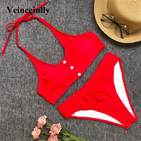 4 Colors 2018 Bather Sexy Mid Waist Bikini Set Swimwear Female Two