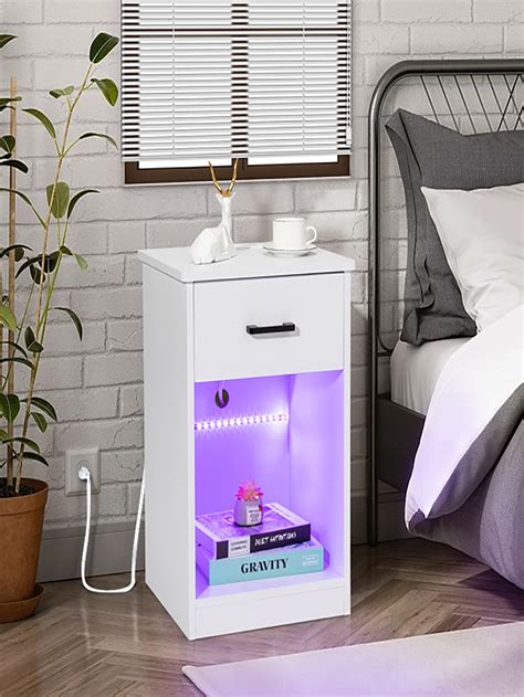 Seventable Nightstand With Wireless Charging Station And LED Lights