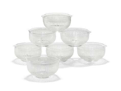 SEVEN ETCHED-GLASS DOUBLE-LIPPED FINGER-BOWLS OR WINE GLASS COOLERS