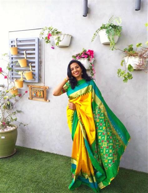 Festive Wear Yellow And Green Mungi Ikkat Silk Saree Length 6 5 M At