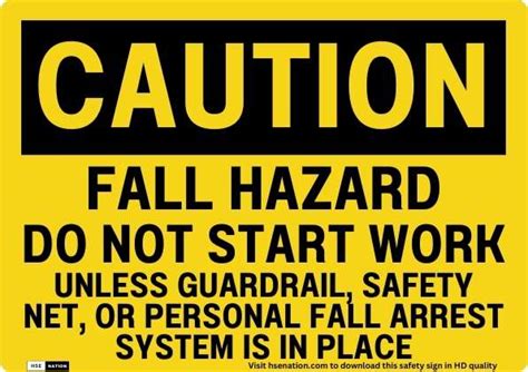 Caution Fall Hazard Do Not Start Work Sign Hsenation