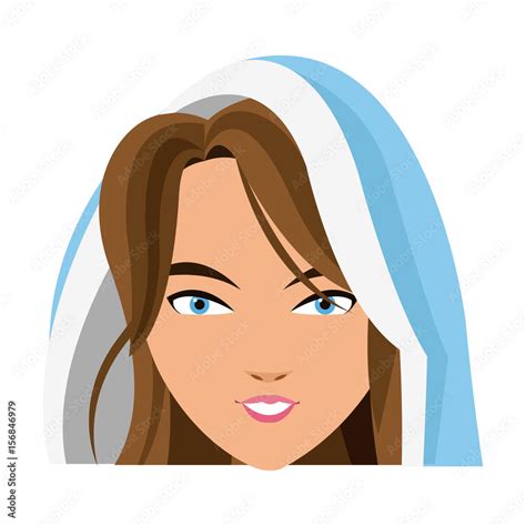 Cartoon Cute Virgin Mary Character Nativity Design Vector Illustration