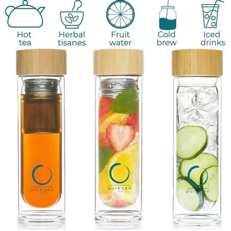 Glass Tea Infuser Bottle With Bamboo Lid Oz Pure Zen Tea