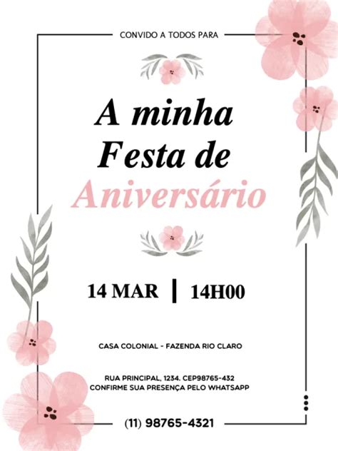 Convite De Anivers Rio Feminino Floral Edite Online