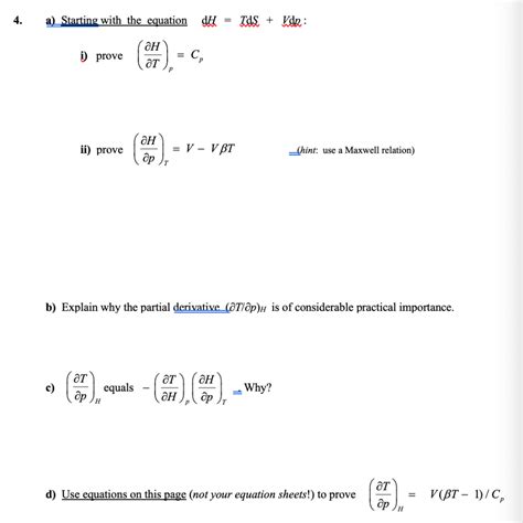 Solved 4 A Starting With The Equation DH Tds Edn I Chegg