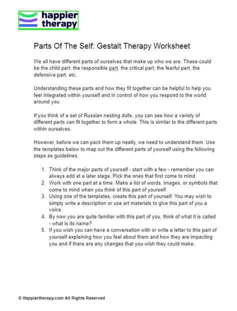 Parts Of The Self Gestalt Therapy Worksheet Happiertherapy