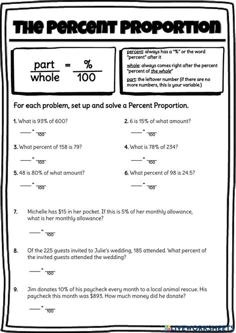 Practice The Percent Proportion Worksheet Live Worksheets