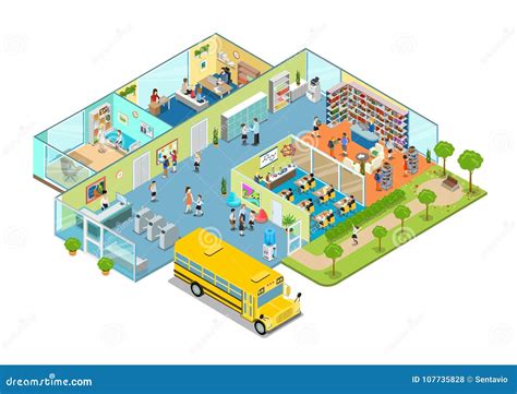 Flat Isometric 3d Education School College Interio Stock Illustration