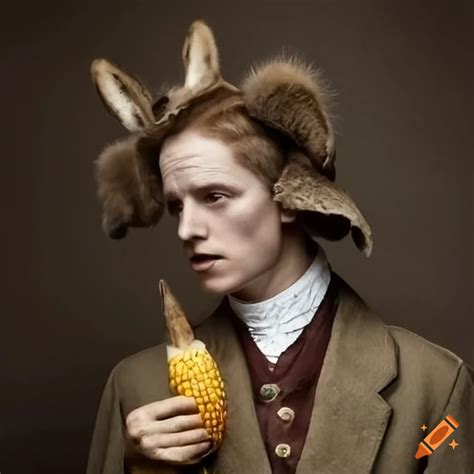 Satirical Victorian Artwork Of A Man With Donkey Ears Holding Corn On