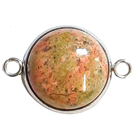 1X breloque connecteur sertie d une unakite rond en relief argentée 2 5cm