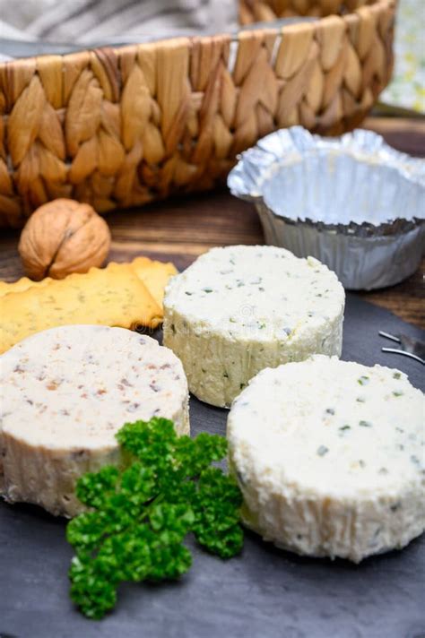 Spread Cream Cheese With Herbs Garlic Chives And Spices Close Up