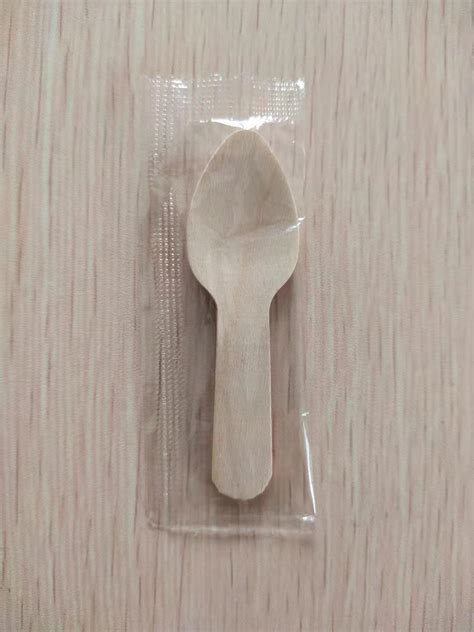 Disposable Wooden Ice Cream Spoon Individual OPP Pack Degradable