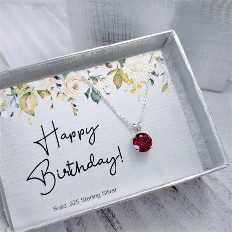 January Birthstone Necklace, Sterling Silver, Birthstone Necklace, Garnet Birthstone Necklace ...