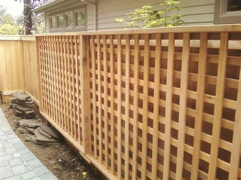 Square Lattice Panels Attached To Fence For Trumpet Vine To Climb On