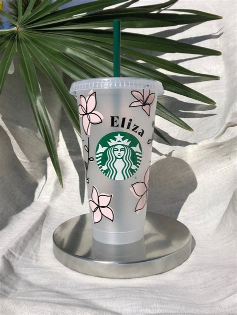 Starbucks Cold Cup Pink Flowers Etsy