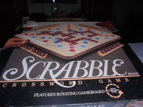 Vintage Scrabble Deluxe Turntable Edition Complete Burgundy Wood