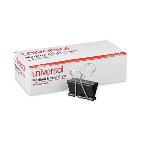 Universal Binder Clips, Medium, Black/Silver, 12/Box | OfficeSupply.com