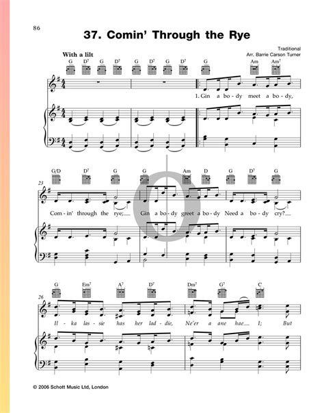 Comin Through The Rye Anonymous Piano Sheet Music Oktav