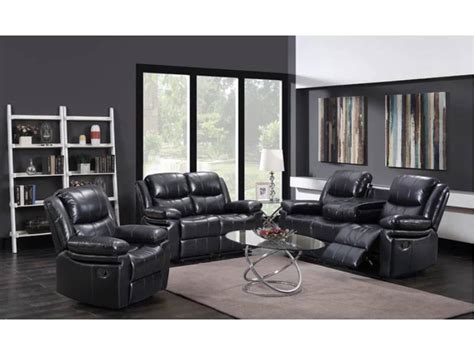 Black Leather Modern Sofa Set | Baci Living Room