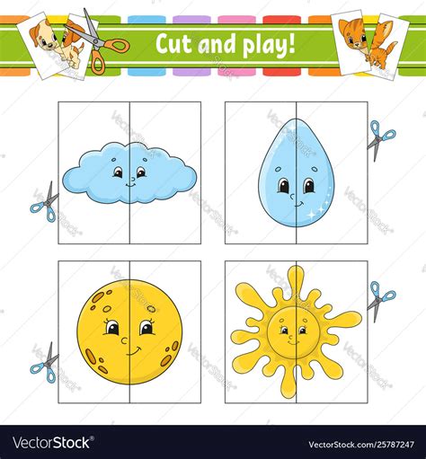 Cut And Play Flash Cards Color Puzzle Education Vector Image