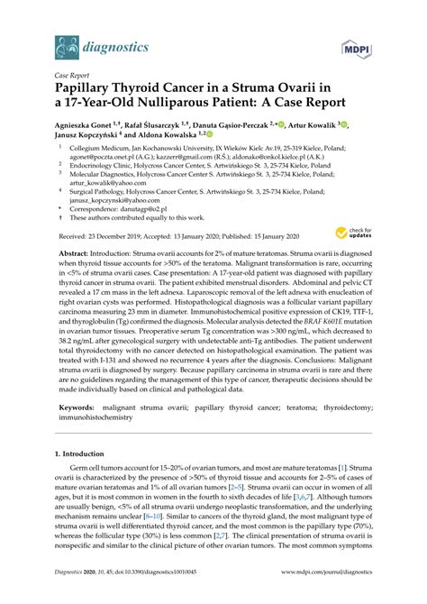 Pdf Papillary Thyroid Cancer In A Struma Ovarii In A 17 Year Old