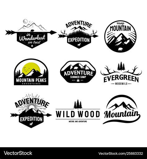 Set Mountain And Outdoor Adventures Logo Vector Image