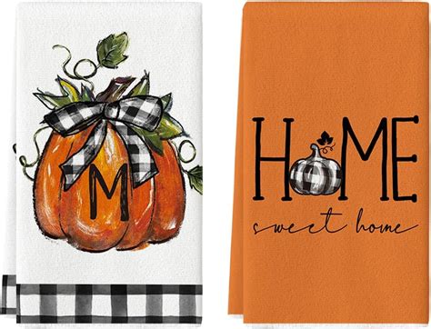 Amazon Artoid Mode Monogram Letter M Pumpkin Fall Kitchen Towels