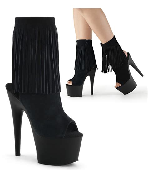 Fringed Black Suede Peep Toe And Heel Platform Ankle Boot Adore 1019 Boot