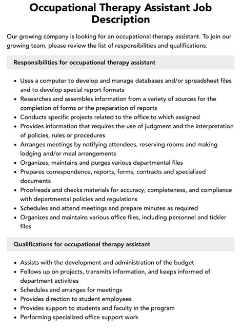 Occupational Therapy Assistant Job Description Velvet Jobs