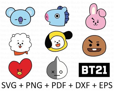 BT21 Characters SVG Bundle 9 Designs Svg Png Pdf Dxf Eps Cricut Cut File, Silhouette Cut File ...