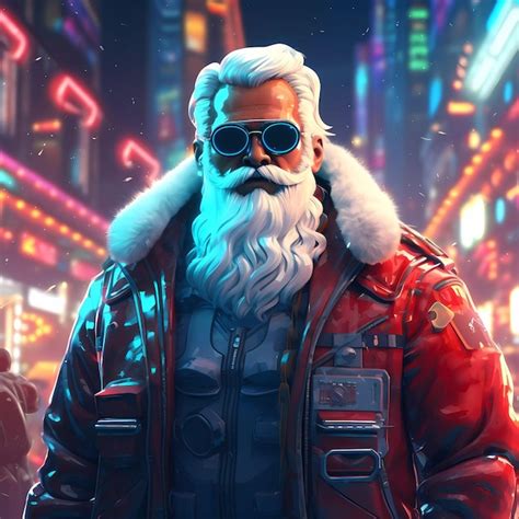 Personagem Pico De Papai Noel Em Estilo Cyberpunk Foto Premium