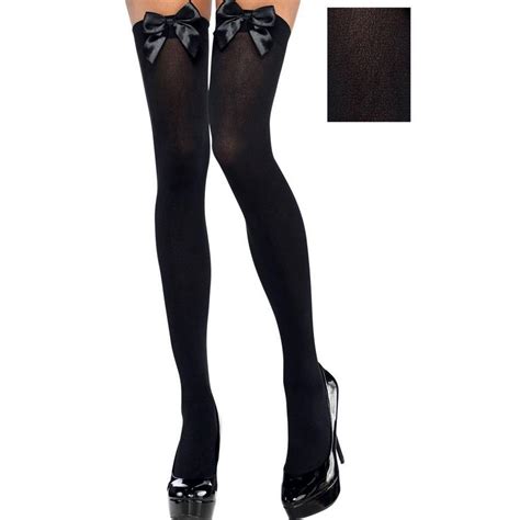 Adult Black Bows Opaque Thigh High Stockings Party City