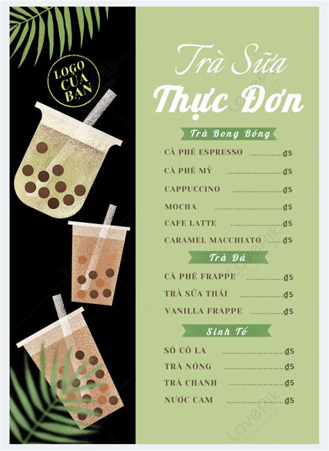 Drink menu green creative milk tea vietnamese menu template template ...