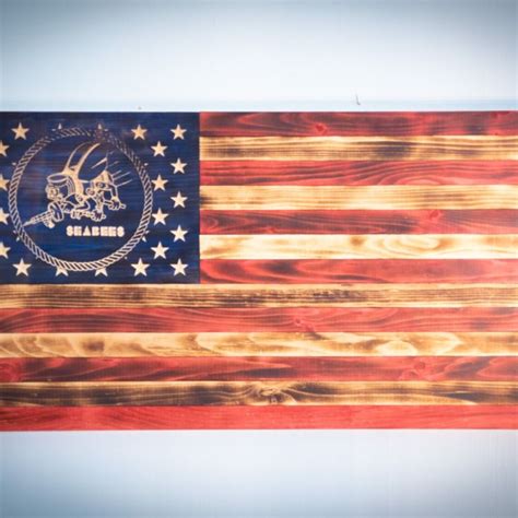 Handmade Large Engraved Us Navy Seabees American Flag Free Shipping