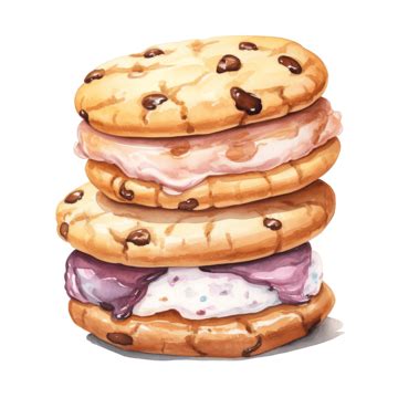 Cookie Ice Cream Sandwiches Watercolor Clipart Ai Generated Chocolate