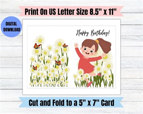 Printable Birthday Card Girl, Printable Birthday Card Instant Download ...