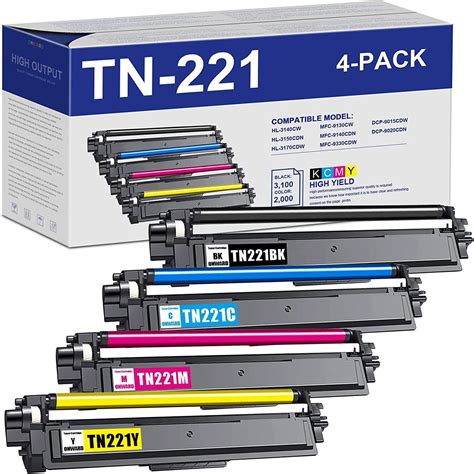 4 Pack TN 221 Toner For Brother TN221 TN225 MFC 9130CW MFC 9340CDW HL