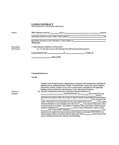 Printable Land Contract Form - Printable Forms Free Online