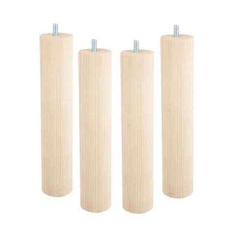 CIME Lots de 4 pieds cylindriques de lit M8 en hêtre brut naturel